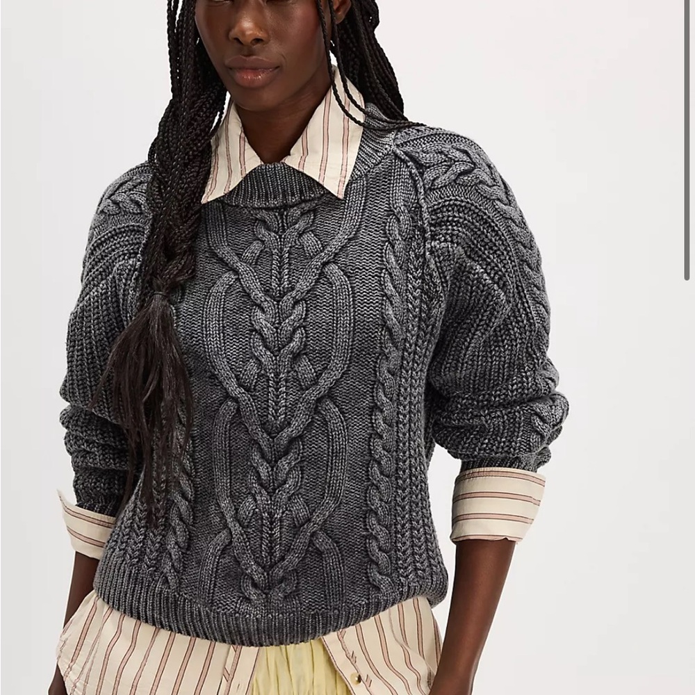Free People Francis pulls over Gray Cable Knit Women's Sweater- NEVER WORN